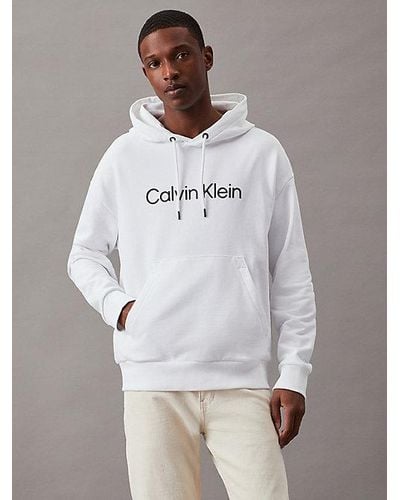 Calvin Klein Hoodie Van Badstofkatoen Met Logo - Wit