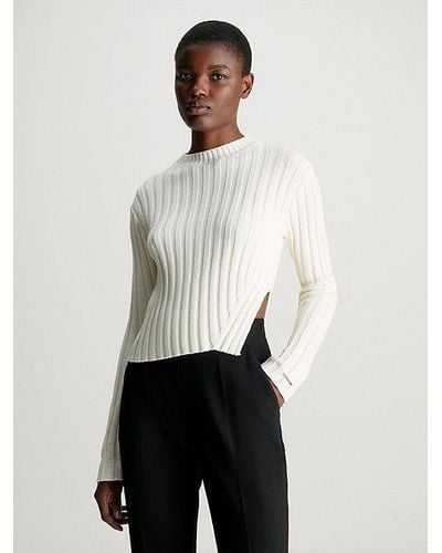 Calvin Klein Kastenförmiger Pullover aus gerippter Baumwolle - Weiß