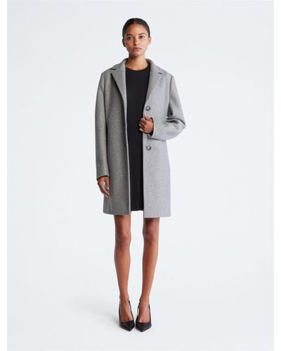 Calvin Klein Notch Collar Single Breasted Overcoat - White