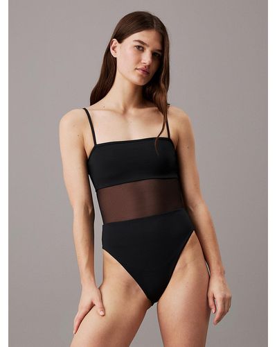 Calvin Klein Sheer Panel Swimsuit - Black