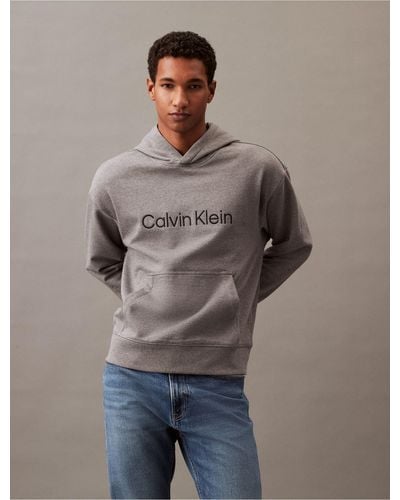 Calvin Klein Relaxed Fit Standard Logo Hoodie - Grey