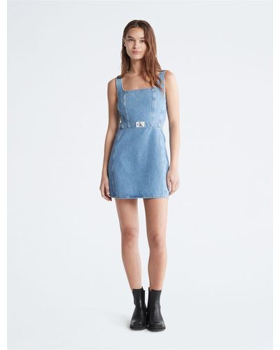 Calvin Klein Denim Corset Mini Dress - Blue