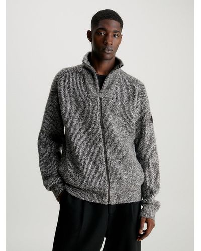 Calvin Klein Gilet zippé en laine mélangée - Gris