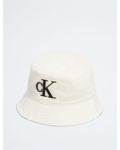 Calvin Klein Embroidered Monogram Logo Twill Bucket Hat - White