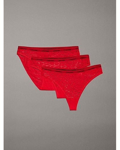 Calvin Klein 3er-Pack Brazilian Slip mit Spitzenbesatz, Tanga und Slip - Rot