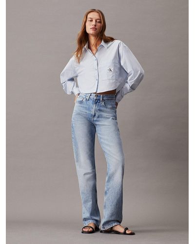 Calvin Klein Cropped Cotton Poplin Shirt - Blue