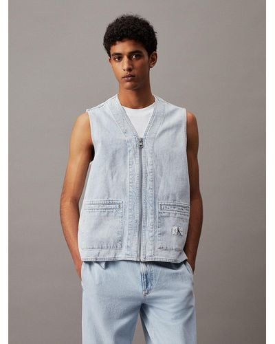 Calvin Klein Gilet en jean avec fermeture éclair sur toute la longueur - Bleu