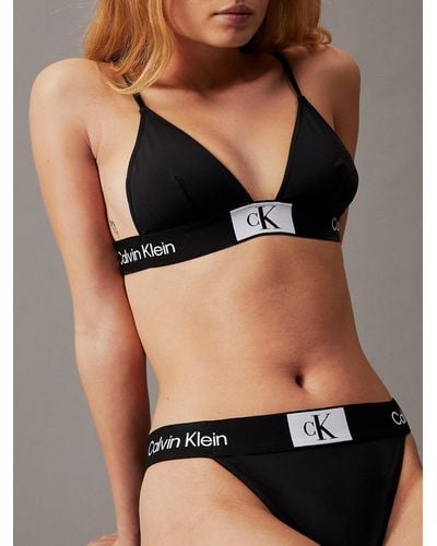 Calvin Klein Monogram Rib Triangle Bikini Top, Black at John Lewis &  Partners
