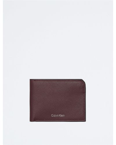 Calvin Klein Saffiano Leather Slim Bifold Wallet - Purple