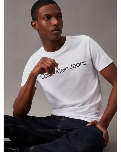 Calvin Klein Slim Organic Cotton Logo T-shirt - - White - Men - XXS - Blanc
