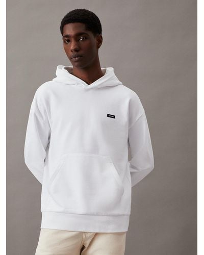 Calvin Klein Sweat-shirt à capuche en tissu éponge de coton - Blanc