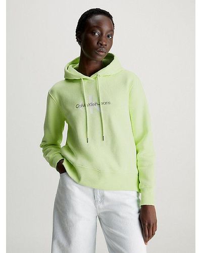 Calvin Klein Hoodie aus Fleece aus Baumwoll-Mix - Grün