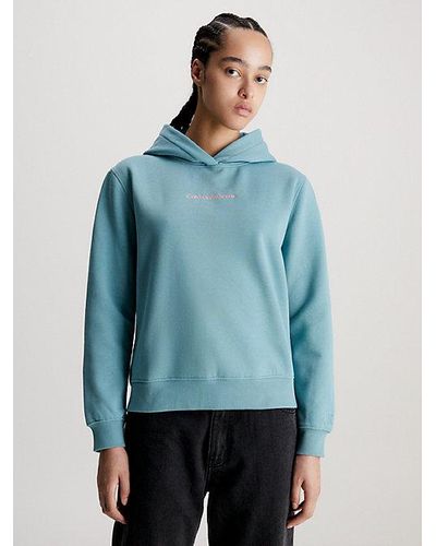 Calvin Klein Hoodie aus Fleece aus Baumwoll-Mix - Blau