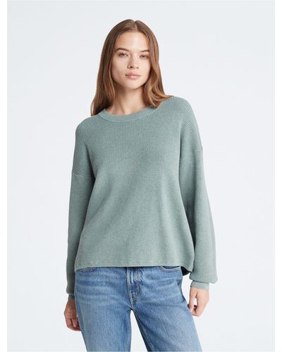 Calvin Klein Smooth Cotton Waffle Crewneck Sweater - Green