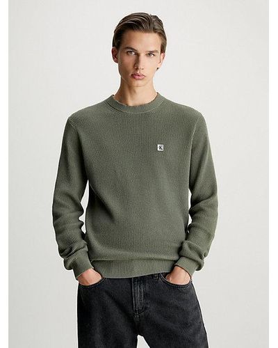 Calvin Klein Badge-Pullover aus gerippter Baumwolle - Grün