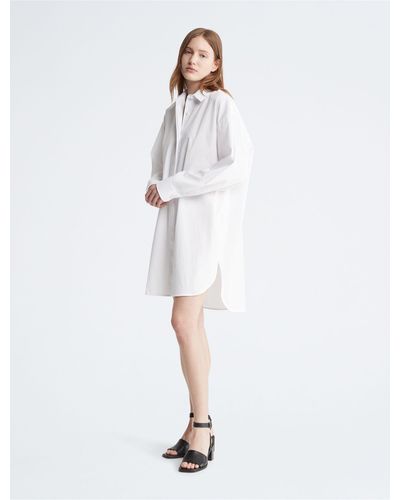 Calvin Klein Poplin Cotton Shirt Dress - White