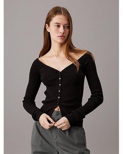 Calvin Klein Slim Vest Van Geribbeld Katoen - Zwart