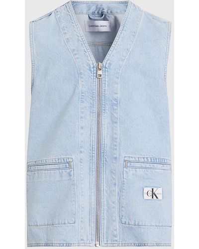 Calvin Klein Gilet en jean avec fermeture éclair sur toute la longueur - Bleu