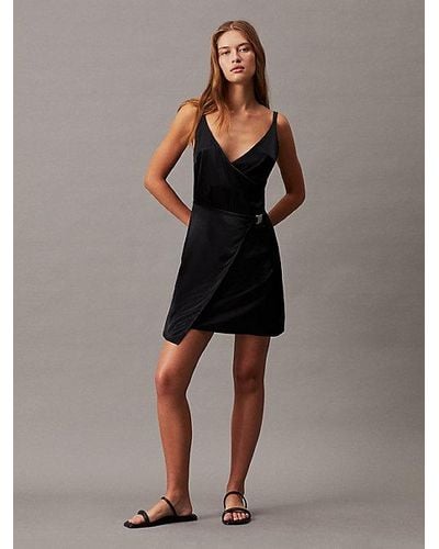 Calvin Klein Satin-Slipkleid zum Wickeln - Schwarz