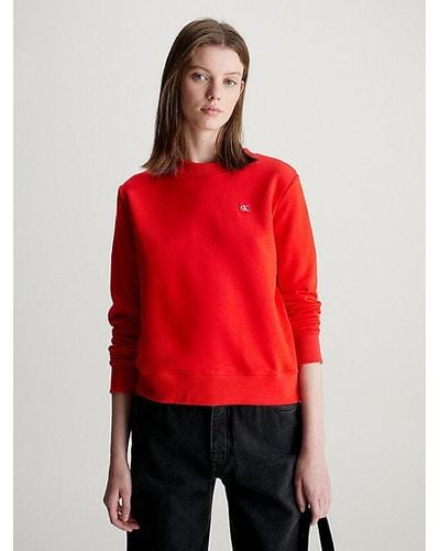 Calvin Klein Sudadera de felpa de algodón con insignia - Rojo
