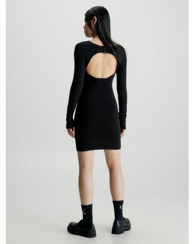 Calvin Klein Robe en maille de coton ajourée dans le dos - Noir