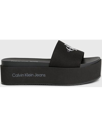 Calvin Klein Canvas Platform Sliders - Black