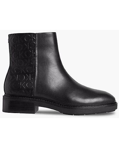 Calvin Klein Leather Ankle Boots - - Black - Women - Eu 41 - Zwart
