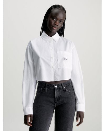Calvin Klein Chemise courte en popeline de coton - Blanc