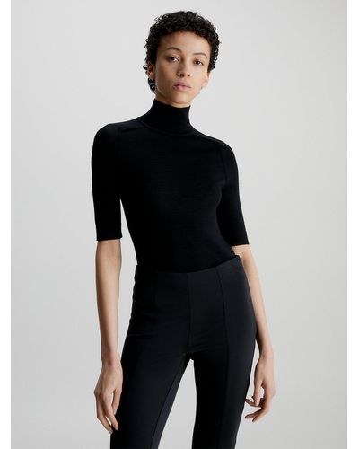 Calvin Klein Slim Merino Wool Bodysuit - Black