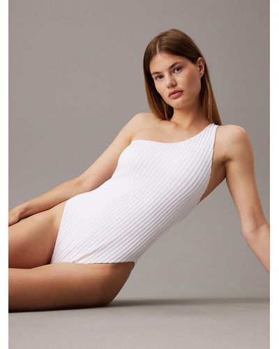 Calvin Klein One Shoulder Swimsuit - Archive Rib - Grey