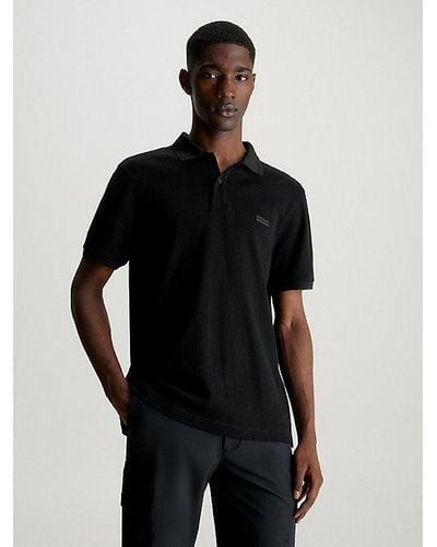 Calvin Klein Polo Van Wafelkatoen - Zwart