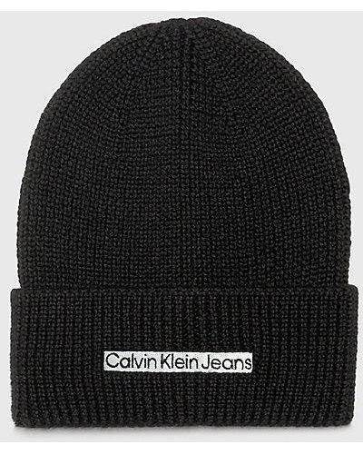 Calvin Klein Wool Blend Beanie - - Black - Men - One Size - Zwart