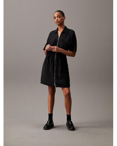 Calvin Klein Soft Twill Zip-through Dress - Multicolour