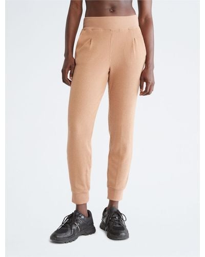 Calvin Klein Performance Ribbed High Waist Pleated Sweatpants - Natural