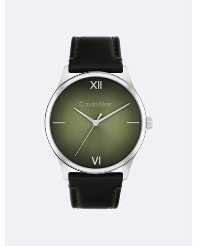 Calvin Klein Gradient Dial Leather Strap Watch - Green