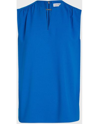 Calvin Klein Keyhole Neckline Blouse - Blue