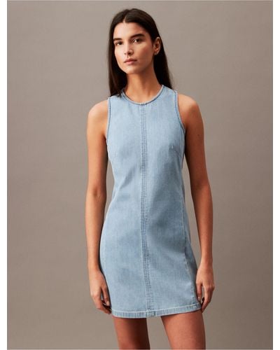 Calvin Klein Chambray Mini Shift Dress - Blue