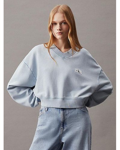 Calvin Klein Sweatshirt Met V-hals Van Gewassen Katoen - Grijs