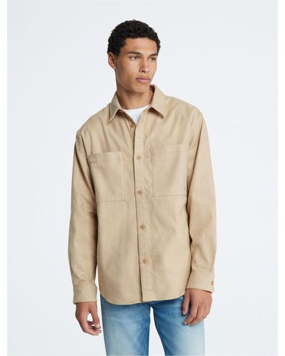 Calvin Klein Relaxed Flannel Button-down Shirt Jacket - Natural