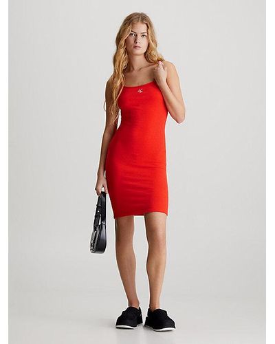 Calvin Klein Vestido corto slim de punto texturizado - Rojo