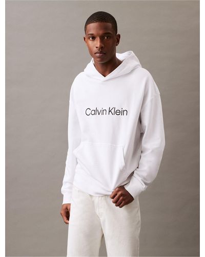 Calvin Klein Relaxed Fit Standard Logo Hoodie - White
