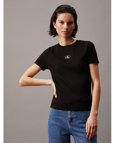 Calvin Klein Slim Ribbed Cotton T-shirt - Black
