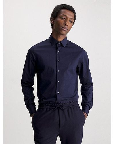 Calvin Klein Net Slim Poplin Overhemd - Blauw