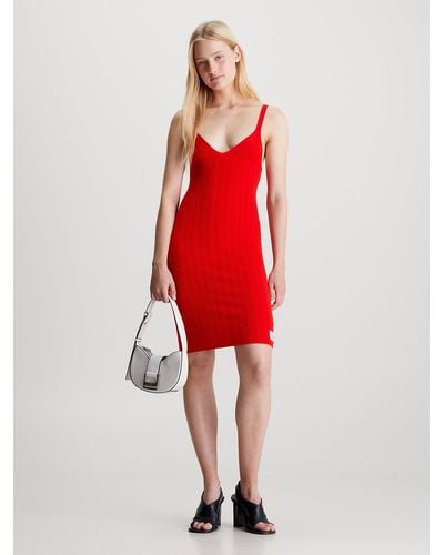 Calvin Klein Soft Ribbed Lyocell Dress - Red