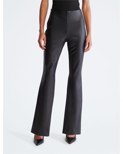 Calvin Klein Faux Leather Flared Pants - Black