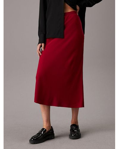Calvin Klein Slim Crepe Midi Skirt - Red