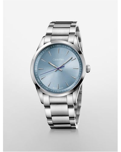 Calvin Klein Platinum Bold Light Blue Dial Watch - Metallic