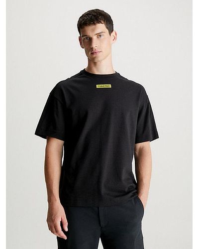 Calvin Klein Camiseta de rejilla de algodón con logo - Negro