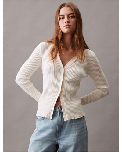 Calvin Klein Smooth Cotton Rib Sweater Cardigan - Multicolor