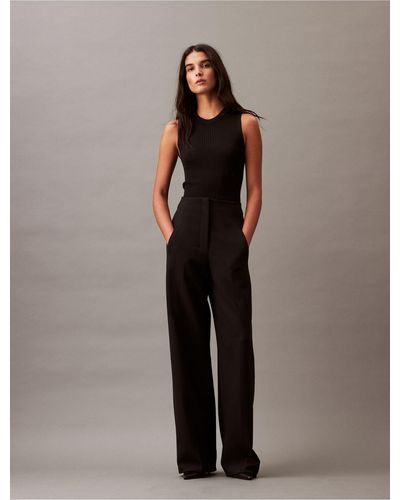 Calvin Klein Structured Stretch Wide Leg Pants - Multicolor